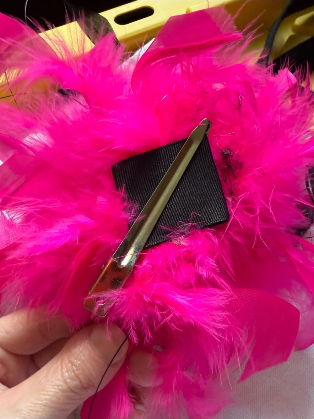 Hot Pink and Black Feather Flower Hair Clip